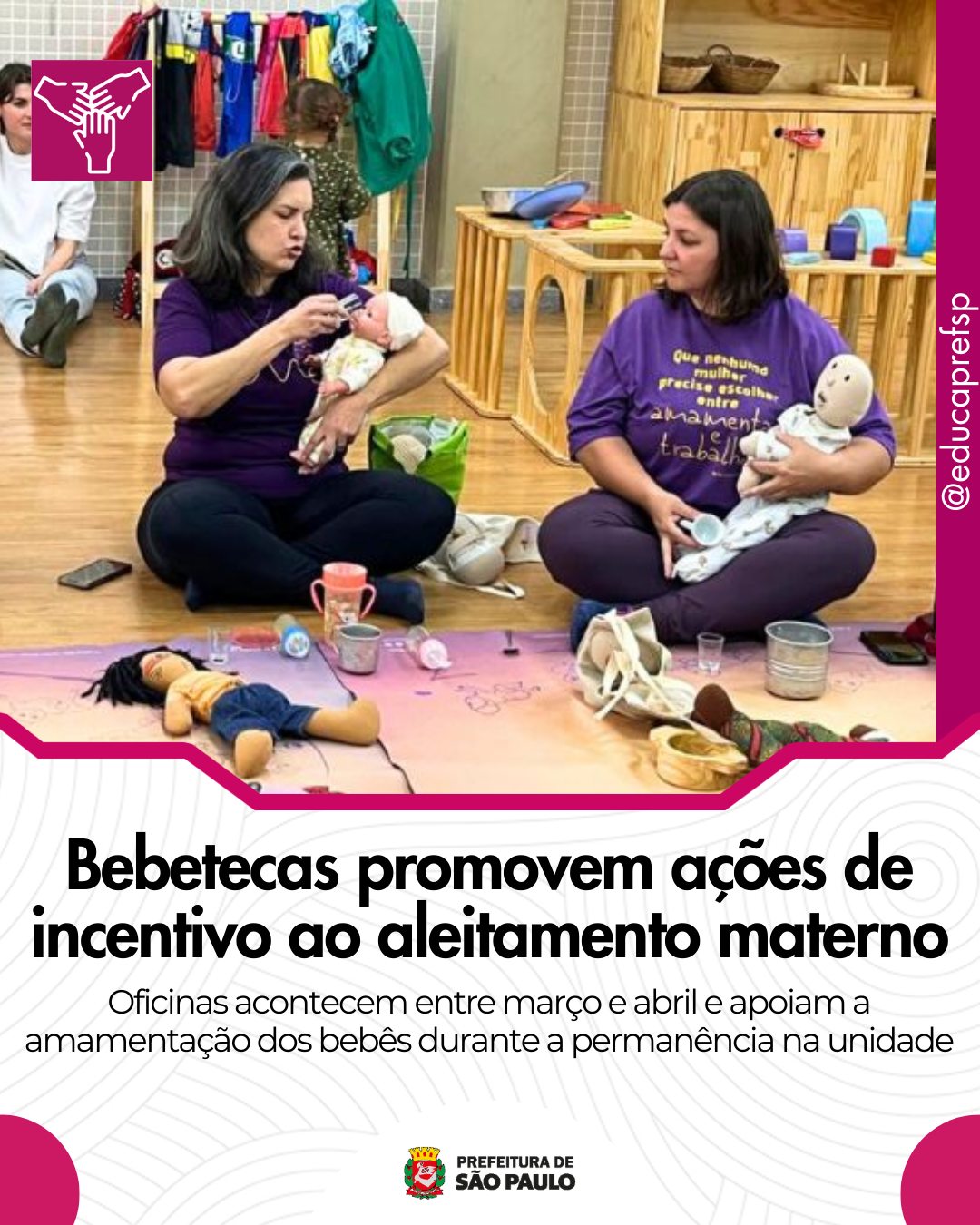 🥛Bebetecas dos CEUs recebem oficinas sobre extração e armazenamento de leite materno
🔸Gestantes, pessoas que amamentam, cuidadores e bebês poderão participar de oficinas gratuitas sobre extração e armazenamento de leite materno nas bebetecas dos Centros Educacionais Unificados (CEUs), entre março e abril.
A iniciativa orienta as famílias sobre como extrair, armazenar, transportar e oferecer o leite materno com segurança, apoiando a continuidade da amamentação durante a permanência das crianças nas unidades de educação infantil.
Confira as datas e locais:
14 de março, às 10h
CEU Papa Francisco
Rua Pedro de Castro Velho, 113 – Jardim Iva
21 de março, às 10h
CEU Tiquatira
Av. Condessa Elizabeth de Robiano, 5280 – Vila Moreira
28 de março, às 10h
CEU Silvio Santos
Av. Yervant Kissajikian, 1256 – Vila Constança
11 de abril, às 10h
CEU Barro Branco
Rua Numa Pompílio, s/n – Conjunto Habitacional Barro Branco II
🔗 Leia a matéria completa no site.
💬 Quer receber o link da notícia? Comente NOTÍCIA ou envie no direct.