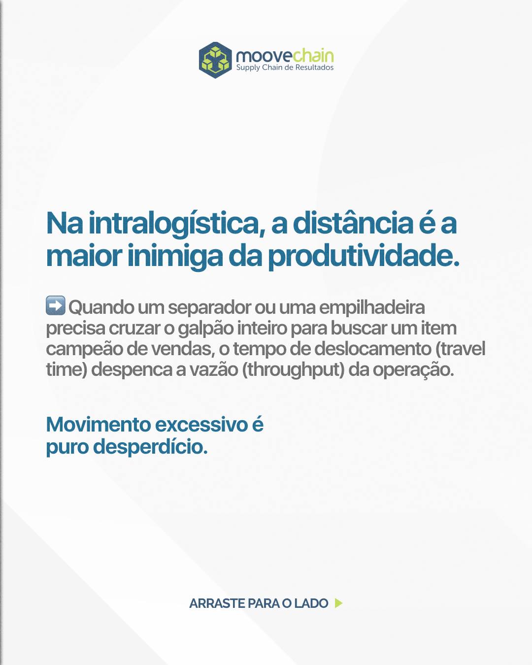 Seu armazém é um depósito estático ou um motor dinâmico?
Organizar o estoque por ordem alfabética ou fornecedor é queimar margem de lucro. O Slotting inteligente transforma dados em geografia: posiciona os itens de alto giro (Curva A) a poucos passos da expedição.
O objetivo é reduzir a quilometragem da equipe e acelerar a vazão (throughput) dos pedidos.
A posição da mercadoria define a sua velocidade de entrega. Confira como otimizar o seu layout. 📍
#Slotting #CurvaABC #EngenhariaDeProcessos #SupplyChain #MooveChain