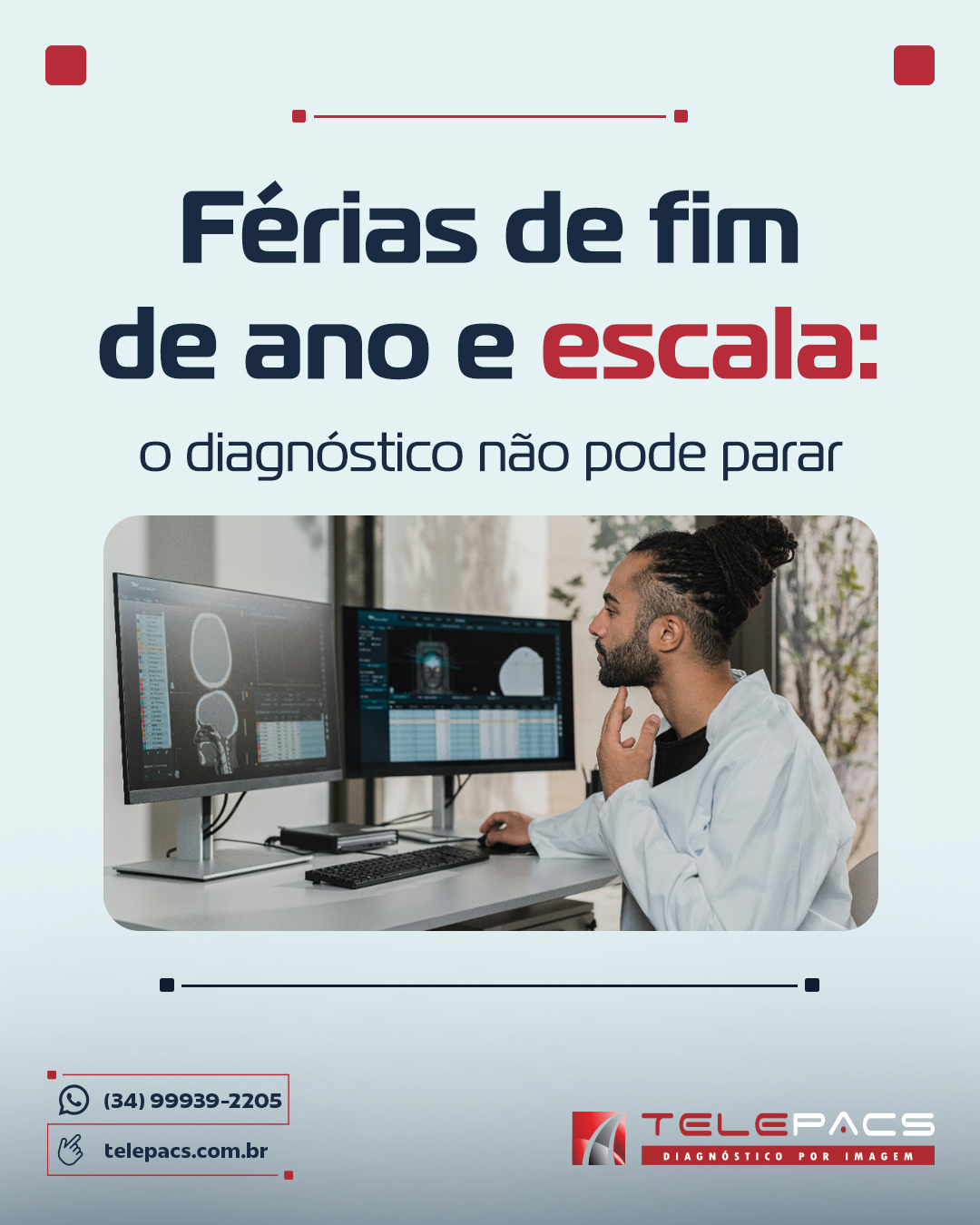 O fim do ano se aproxima e, para os gestores de radiologia, isso pode ser um verdadeiro quebra-cabeça! 🧩 As equipes merecem suas férias, mas a demanda por exames não dá trégua. Como garantir que tudo funcione sem estresse? A resposta pode estar na telerradiologia! 🌐✨
Durante essa época, o desafio é ainda maior: menos profissionais disponíveis, aumento de exames de urgência e a necessidade de manter a qualidade do atendimento. O improviso na escala pode levar a atrasos nos laudos e sobrecarga da equipe, resultando em um ambiente de trabalho caótico. 😰
A boa notícia é que a solução existe! Com um serviço de laudos 24 horas, como o da Telepacs, você não só mantém a operação fluindo, mas também proporciona um suporte essencial para sua equipe. Imagine poder contar com laudos rápidos, acesso a subespecialistas e a tranquilidade de saber que a qualidade dos diagnósticos está preservada, mesmo nos feriados! 🚑💨
Não deixe para depois! Prepare sua equipe e sua instituição para um fim de ano tranquilo e produtivo. Utilize nosso checklist prático e converse com um especialista da Telepacs para planejar sua estratégia de telerradiologia. Afinal, um diagnóstico contínuo e uma equipe descansada são o que todos desejamos!
Acesse nosso Blog abaixo ou link na bio e saiba mais!
📲 (34) 99939-2205
🌐 telepacs.com.br
#Telerradiologia #Laudos24Horas #GestãoDeSaúde #FimDeAnoSemEstresse #SaúdeComQualidade #Telepacs