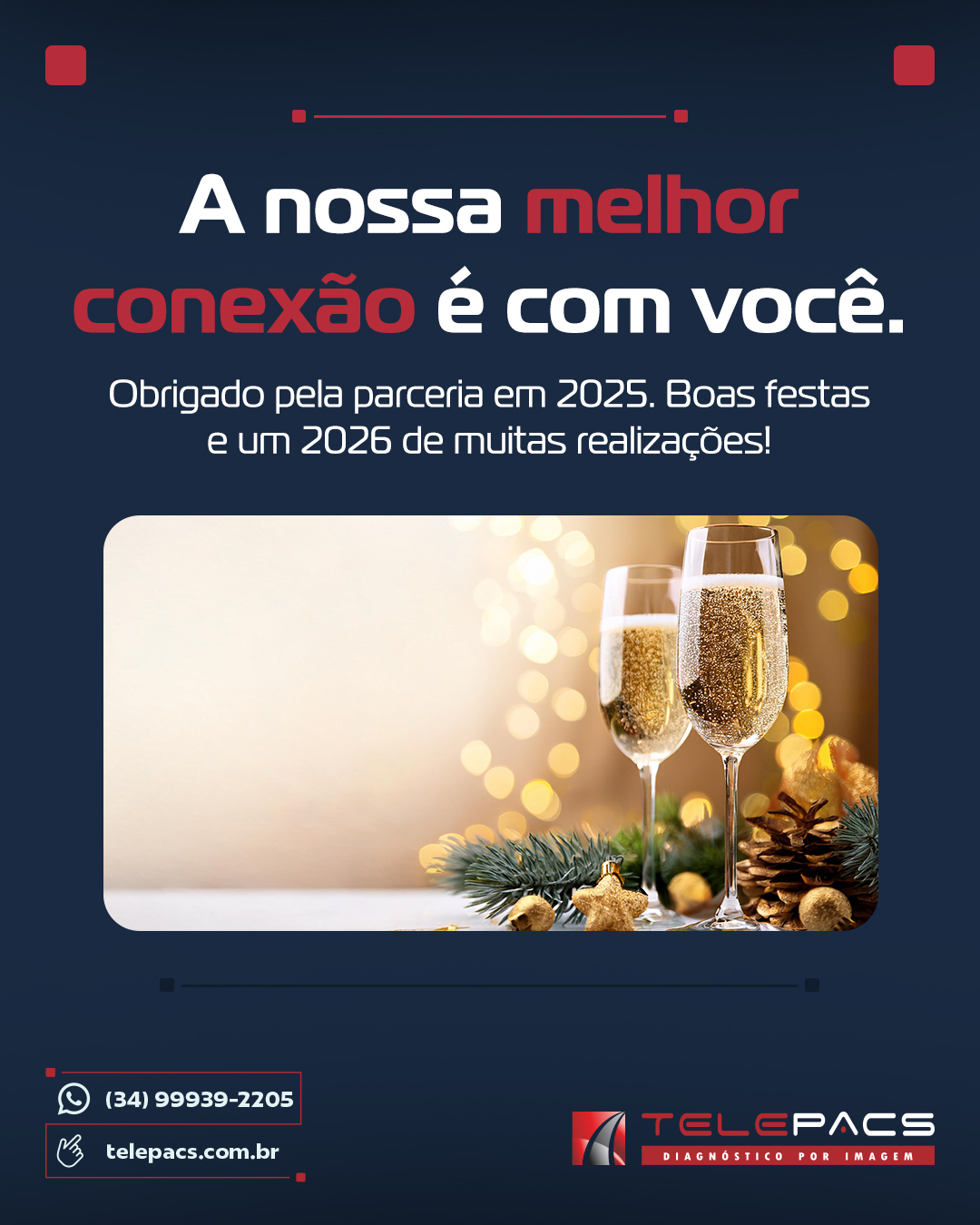 A nossa melhor conexão é com você. Obrigado pela parceria em 2025. Boas festas e um 2026 de muitas realizações!
Legenda: A nossa missão diária é usar a tecnologia para encurtar distâncias e agilizar diagnósticos. Mas, neste final de ano, desejamos que a única conexão que importe seja a do coração. 🌐
Que você possa estar perto de quem ama, seja presencialmente ou digitalmente. Agradecemos a cada clínica, hospital e radiologista parceiro por um ano de muito trabalho e inovação compartilhada.
O sistema está online, mas desejamos que o seu modo "descanso e alegria" esteja ativado com sucesso!
Boas Festas! 🎄💻
#Telepacs #Telerradiologia #TecnologiaEmSaude #Conexão #Natal2024 #InovaçãoMédica