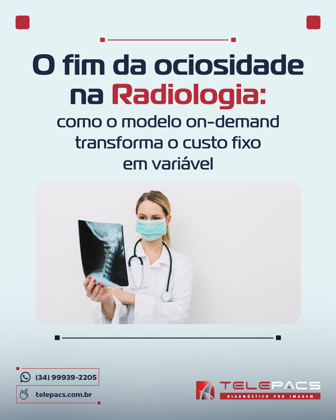 A radiologia está passando por uma revolução! 🚀 Em um setor onde os custos fixos podem ser um verdadeiro desafio, o modelo on-demand se destaca como uma solução inovadora. Imagine pagar apenas pelo que realmente utiliza, sem desperdícios e com a garantia de qualidade que seus pacientes merecem.
O que antes era sinônimo de ociosidade e altos custos, agora se transforma em eficiência e controle financeiro. Com a Telepacs, você tem acesso a radiologistas certificados 24/7, prontos para atender às suas demandas sem vínculo fixo. Isso significa que, em vez de arcar com salários e encargos, você paga somente pelos laudos realizados. 📈
Sabia que até 30% do tempo de trabalho de uma equipe interna pode ser ocioso? Essa realidade impacta diretamente a sustentabilidade financeira dos hospitais. Com o modelo on-demand, você elimina essa ineficiência e ainda garante laudos rápidos e precisos.
Acesse nosso Blog abaixo ou link na bio e saiba mais!
📲 (34) 99939-2205
🌐 telepacs.com.br
#Radiologia #Telerradiologia #SaúdeInteligente #InovaçãoEmSaúde #GestãoHospitalar #Telepacs