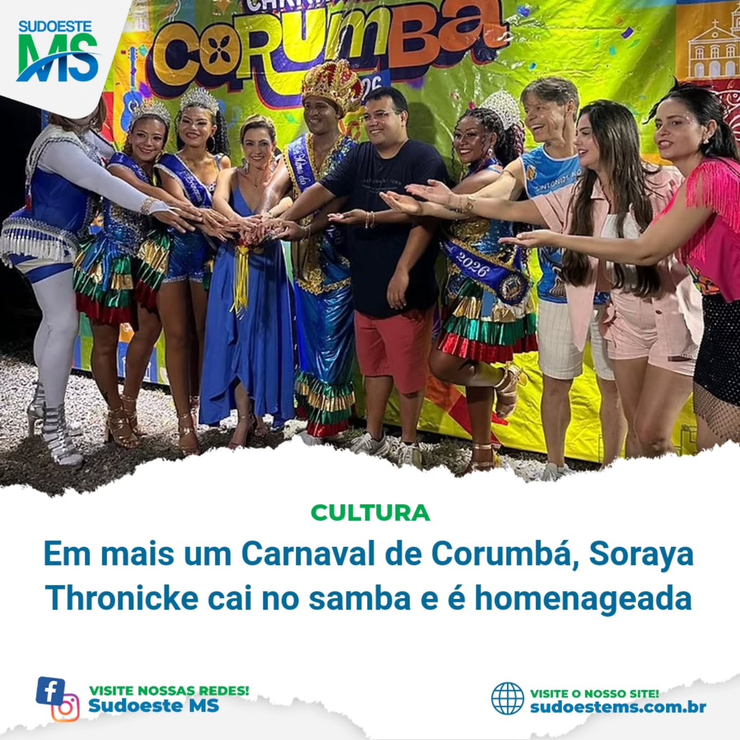 O tradicional Carnaval de Corumbá contou, mais uma vez, com a presença da senadora Soraya Thronicke (Podemos-MS), admiradora declarada e apoiadora da maior festa popular do país. Neste ano, a parlamentar foi homenageada pelo bloco Arthur Marinho com o enredo “A onça no coração do Pantanal”, que emocionou e levantou o público nas arquibancadas.