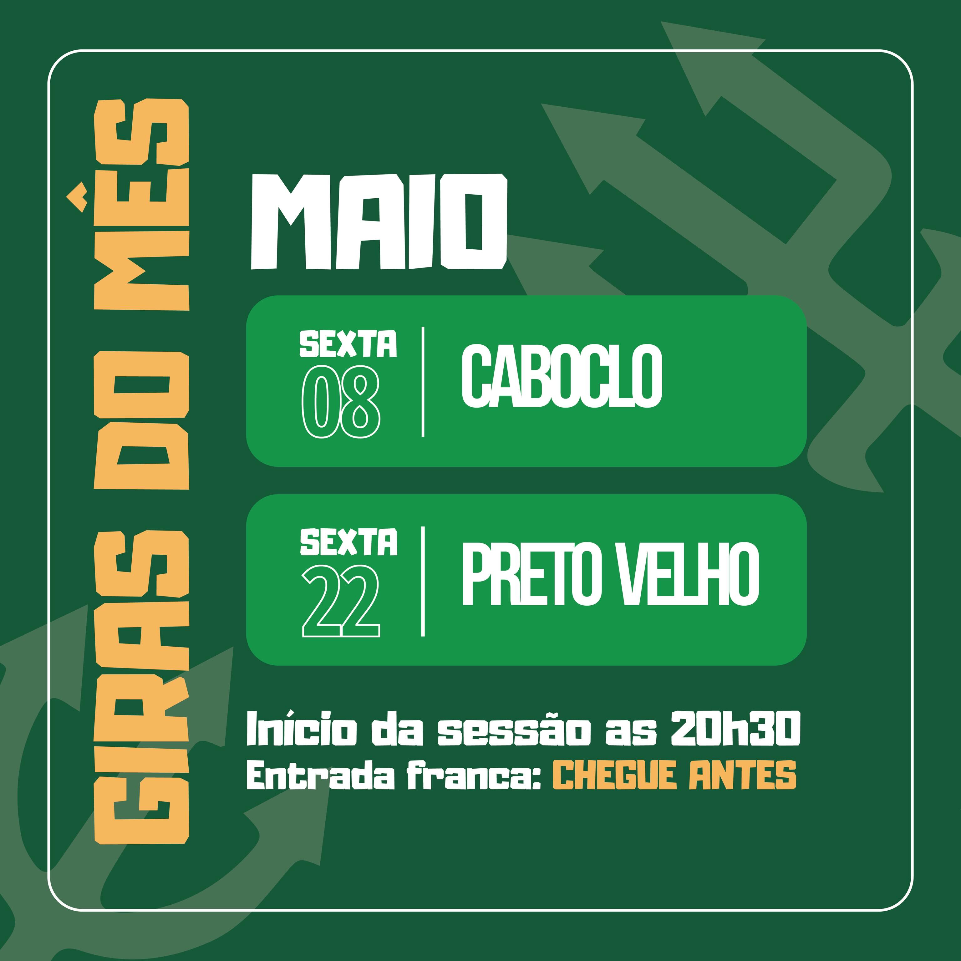 ATENÇÃO À MUDANÇA DA NOSSA GIRA
Depois de muitos anos acontecendo aos sábados, nossa gira agora passa a ser realizada todas as sextas-feiras.
A mudança é de dia…
mas a força, o trabalho e o acolhimento continuam os mesmos. 🕯️🌿
Para organizar melhor sua visita, fique atento:
Datas de Maio:
• Sexta 08 – Caboclo
• Sexta 22 – Preto Velho
Horário: início às 20h30
Entrada franca — pedimos que chegue com antecedência para organização da casa e distribuição das fichas.
Se você já frequenta a casa, atenção redobrada com o novo dia.
E se conhece alguém que ainda acha que é sábado… esse é o momento de avisar. 👀
A espiritualidade ajusta os caminhos…
e agora o chamado é na sexta-feira.
#GiraDeUmbanda #MudançaDeDia #SextaÉDiaDeGira #CasaBrancaCobraCoral #umbandasagrada