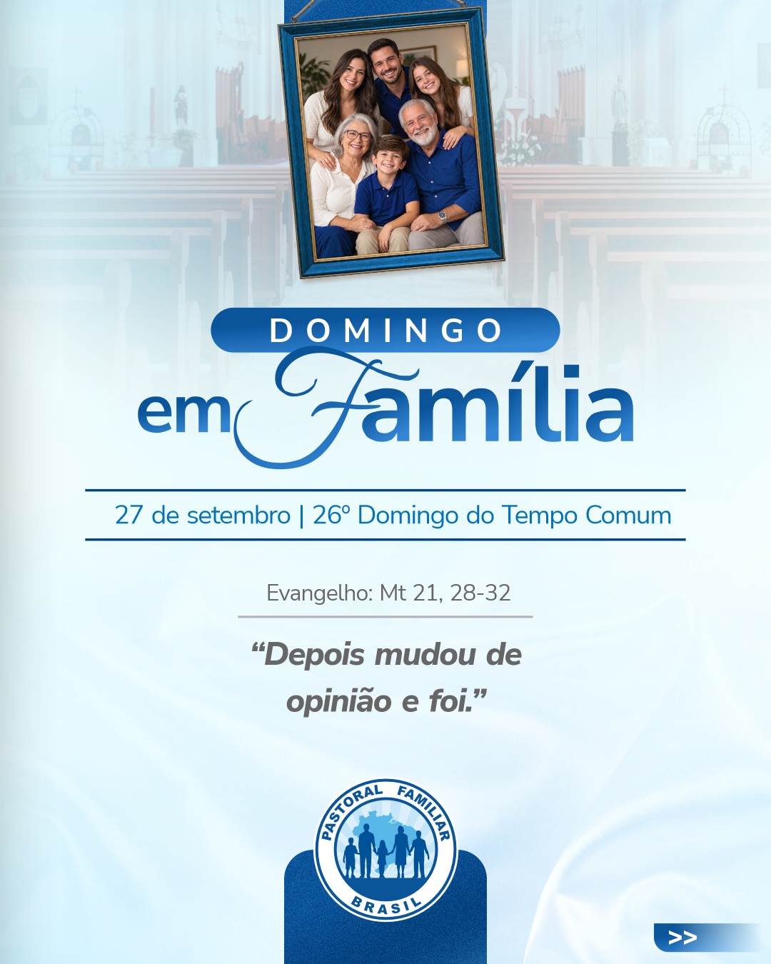 Neste 26º Domingo do Tempo Comum, Jesus nos lembra que mais importante do que dizer é colocar em prática aquilo que assumimos.
Reflita sobre: “Que promessa feita em casa precisa se tornar atitude concreta?”
Que nesta semana nossas palavras encontrem atitudes e nossos “sim” se transformem em gestos concretos.
Salve este post e viva essa proposta com sua família durante a semana. Neste 26º Domingo do Tempo Comum, Jesus nos lembra que mais importante do que dizer é colocar em prática aquilo que assumimos.
Reflita sobre: “Que promessa feita em casa precisa se tornar atitude concreta?”
Que nesta semana nossas palavras encontrem atitudes e nossos “sim” se transformem em gestos concretos.
Salve este post e viva essa proposta com sua família durante a semana.
